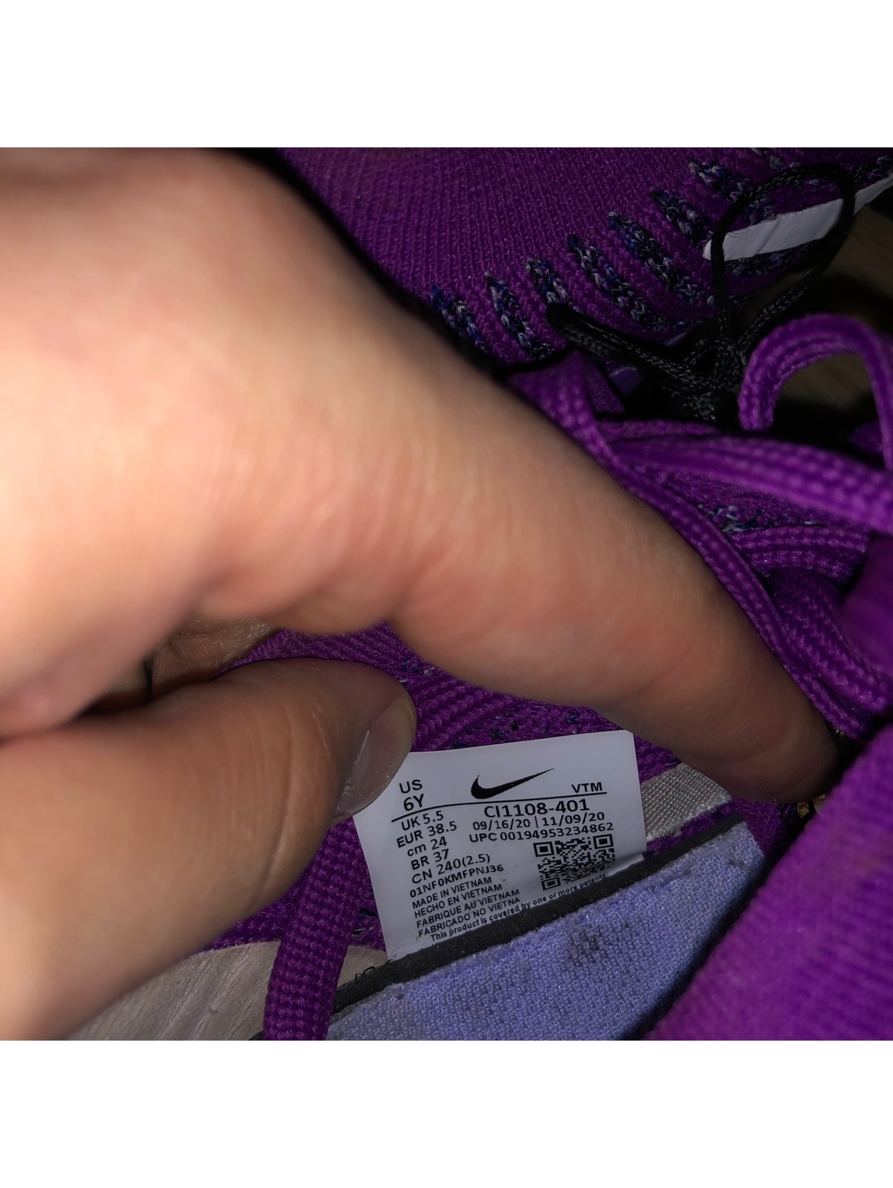 NIKE AIR VAPORMAX FLYKNIT 3 VIVID PURPLE BLACK RUNNING SHOES YOUTH 6 WOMENS 7.5 - Picture 8 of 8